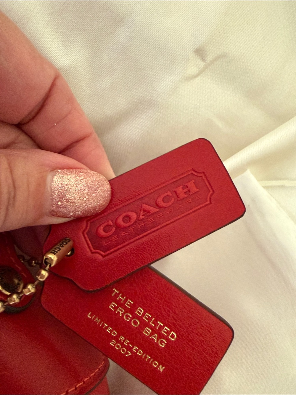 ❤️Coach Pre Owned Poppy Red Leather Belted Ergo Shoulder Bag with Brass Hardware - Picture 6 of 10